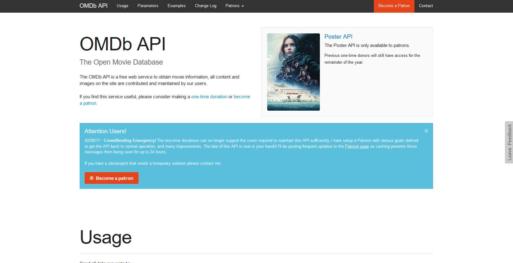 The Open Movie Database API Home Page