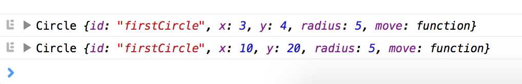 Both Circle objects before and after the move function call