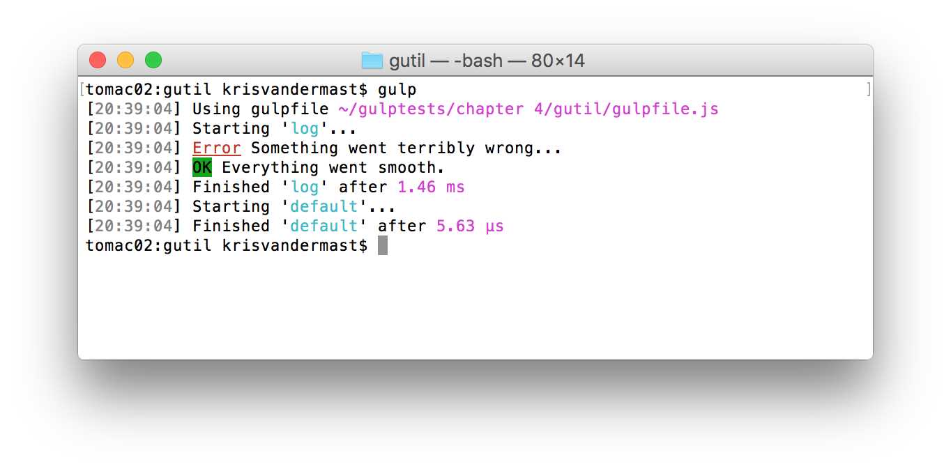 Colored output with gulp-util