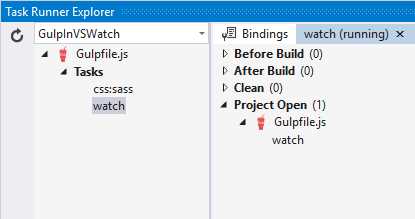 Gulp task watch coupled to Project Open binding