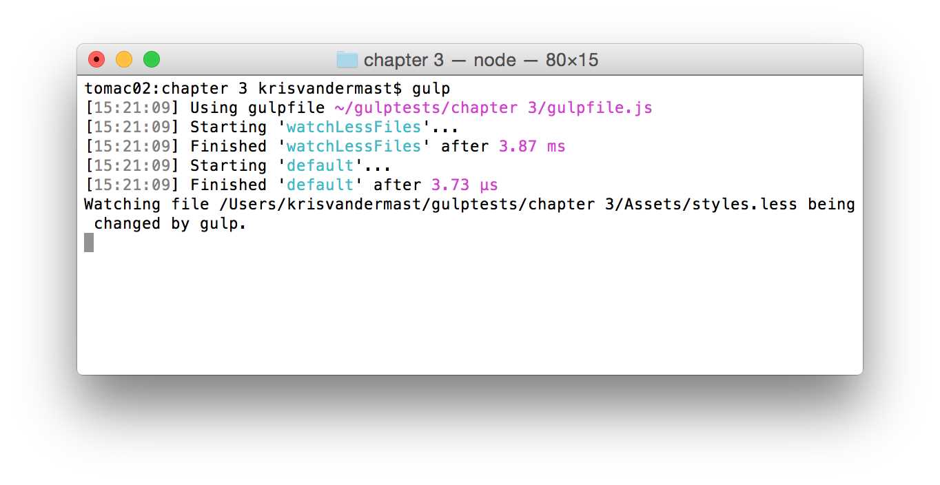 Output after the file that is being watched has been changed and saved