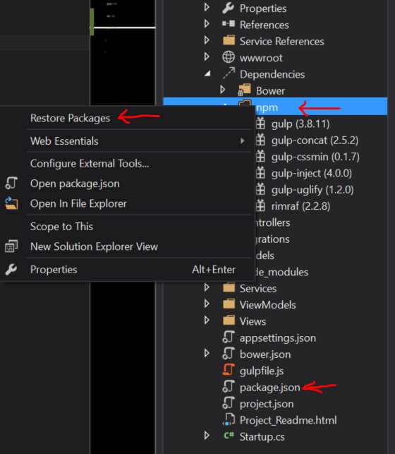 Restoring packages in Visual Studio