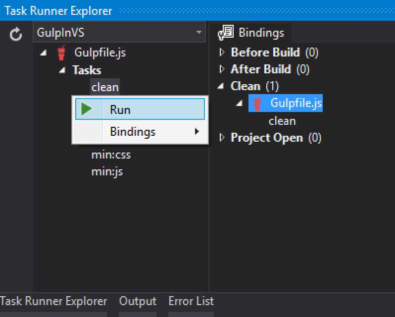 Running the Gulp clean task directly