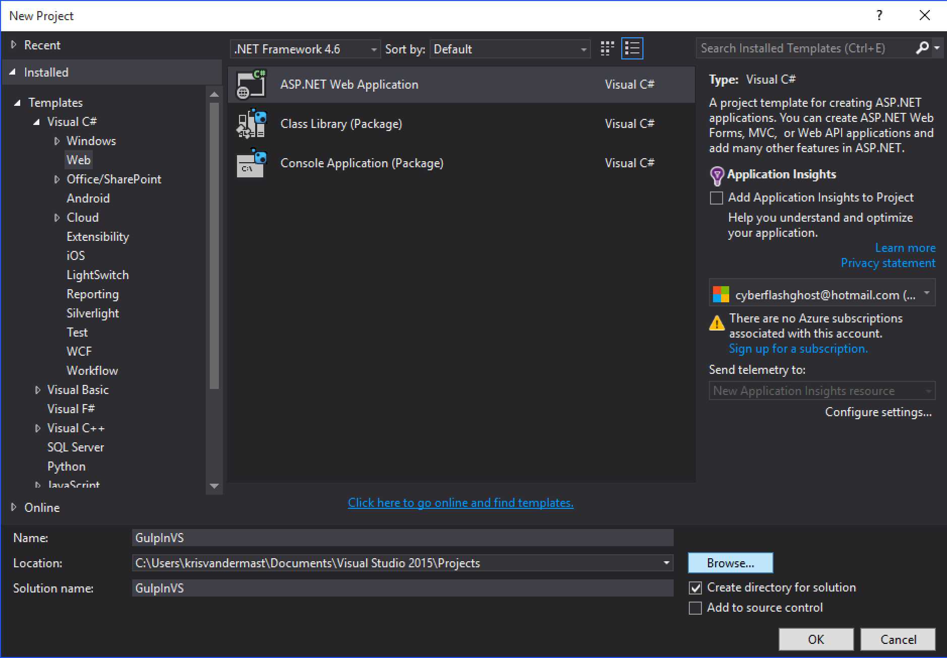 Select ASP.NET Web Application