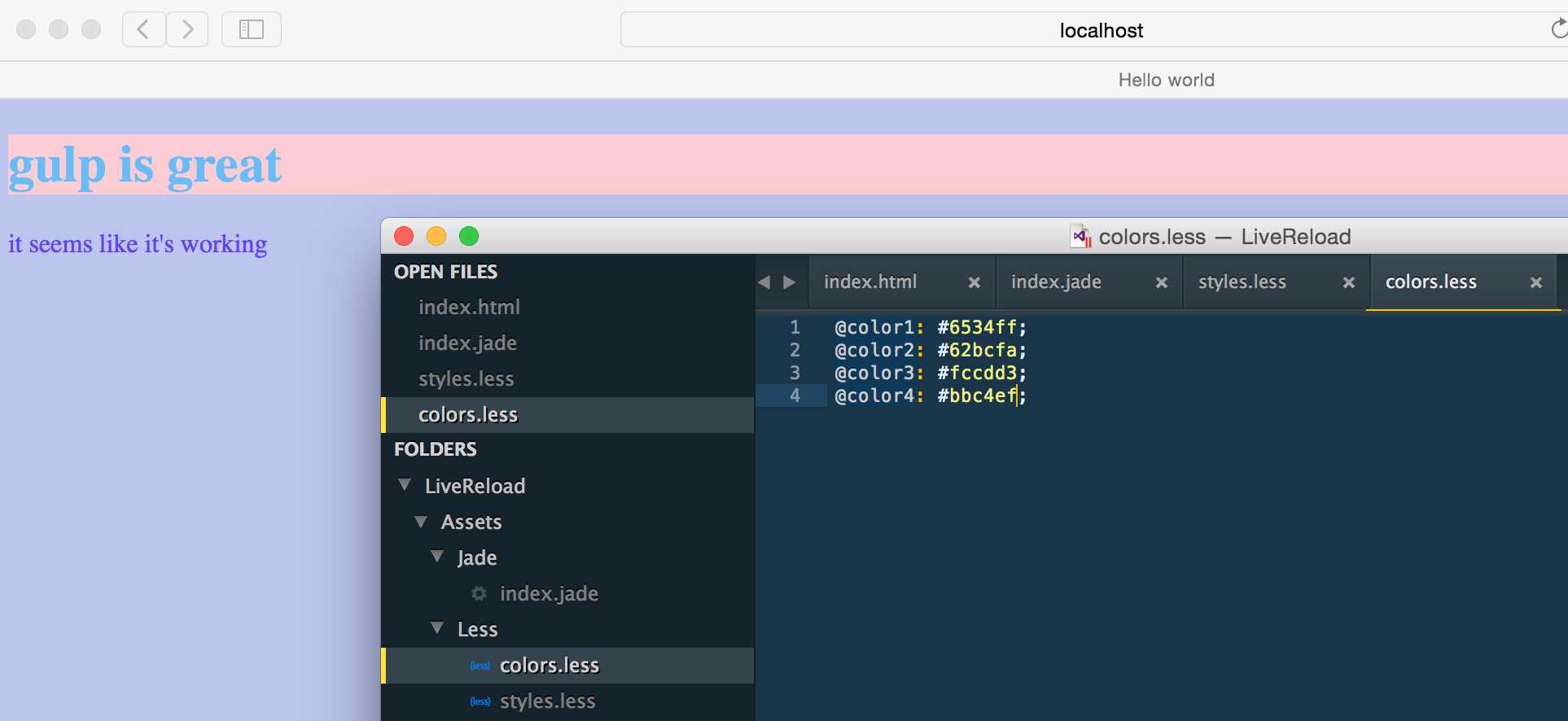 The colors.less file is changes and saved