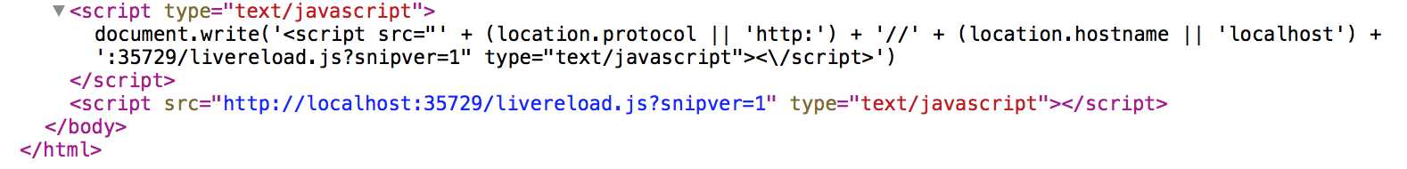 The injected JavaScript parts by gulp-connect