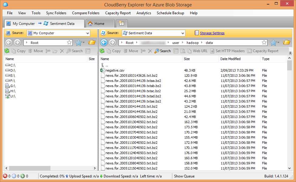 CloudBerry Explorer connected to Azure Storage