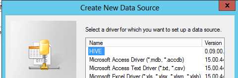 Creating a new System DSN using the Hive ODBC driver