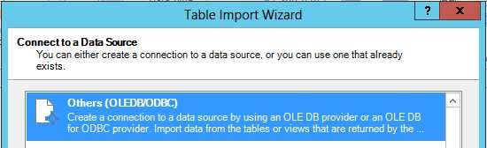 Excel PowerPivot Table Import Wizard - Data Source Type selection