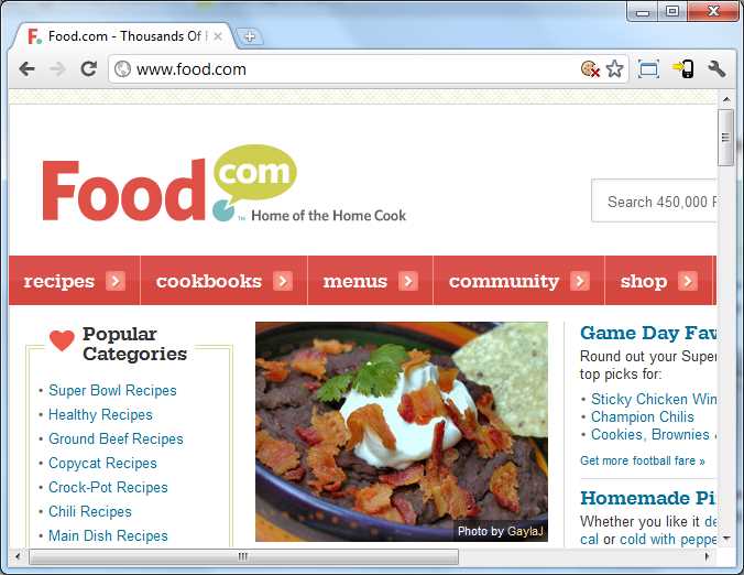 food.com home page