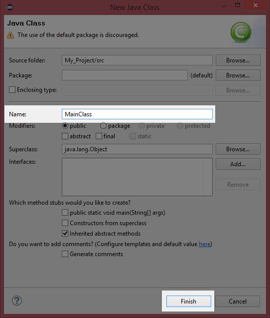 New Java Class Wizard