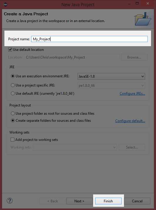 New Java Project Wizard