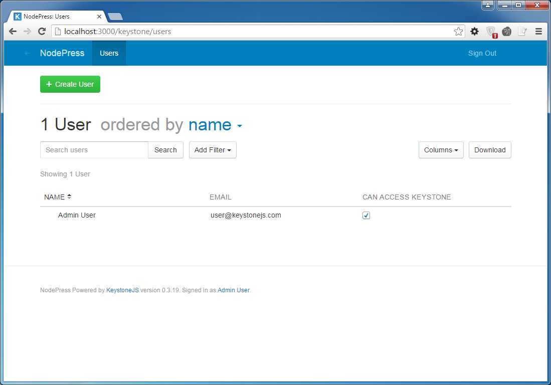 Manage users in administration UI