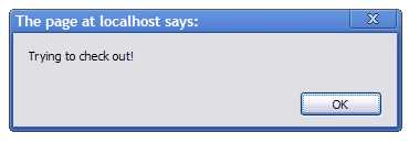 Alert message created after clicking the Checkout button