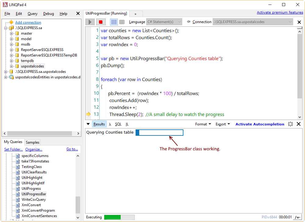 The progress bar displaying the advance