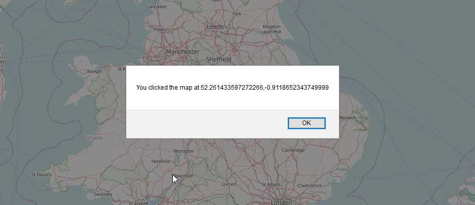 Displaying the map click coordinates in a message box