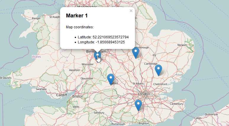 Markers placed at click coordinates