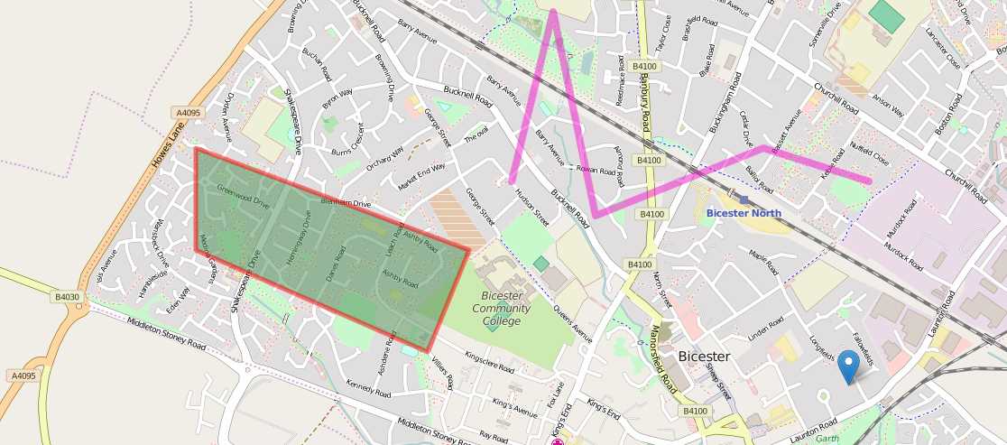The GeoJSON polyline and polygon symbolized by name