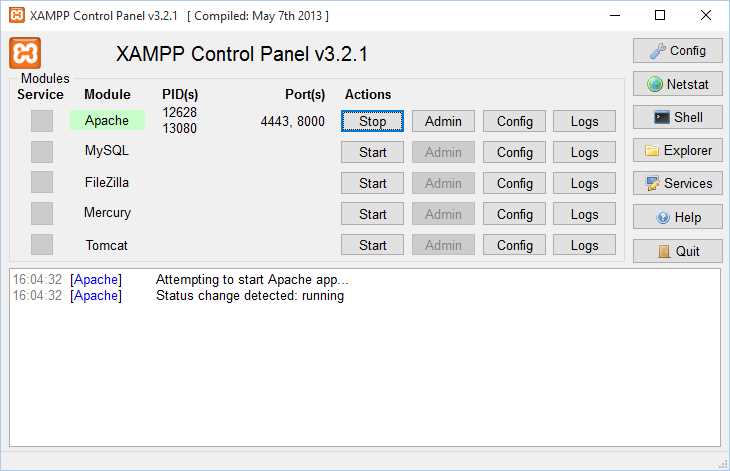 XAMPP control panel