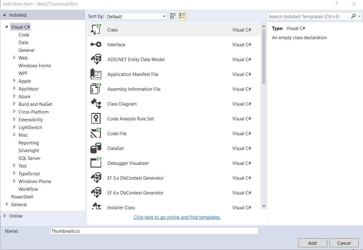 Adding the Thumbnails.cs Class
