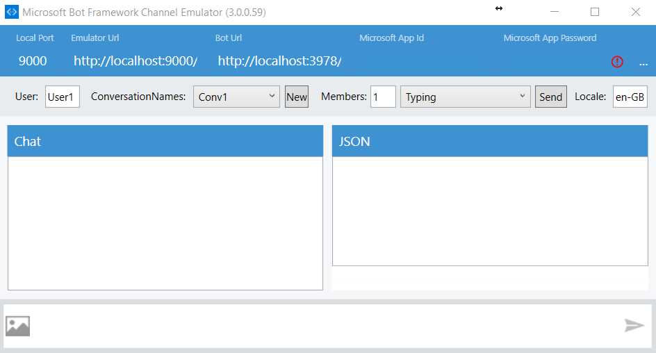 Bot Framework Emulator Running