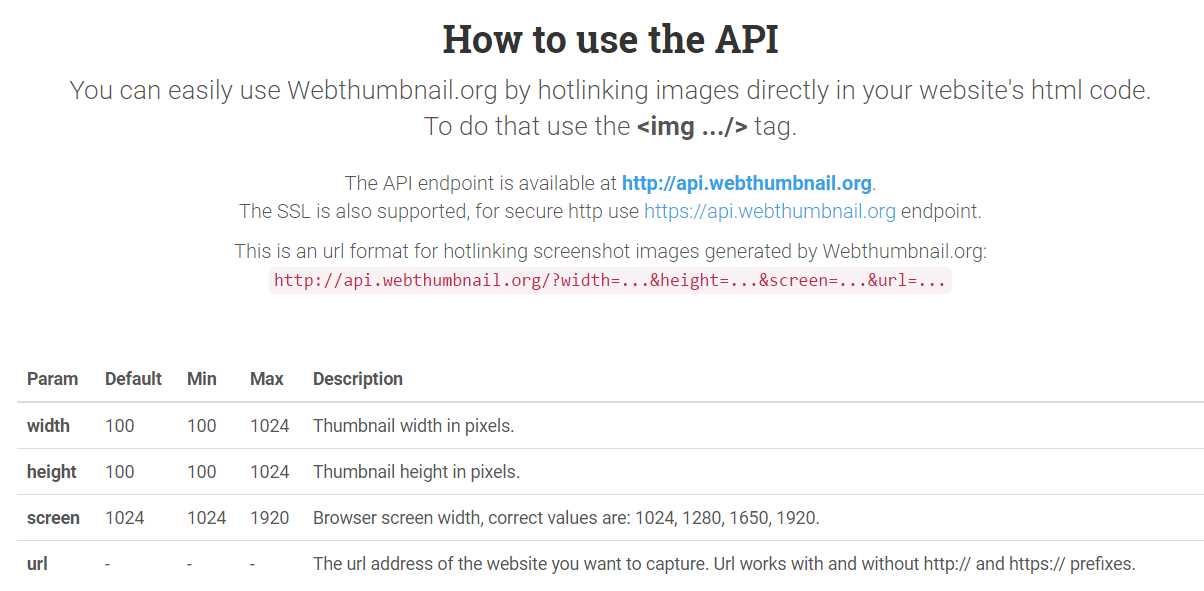 How to Use the Webthumbnail.org API