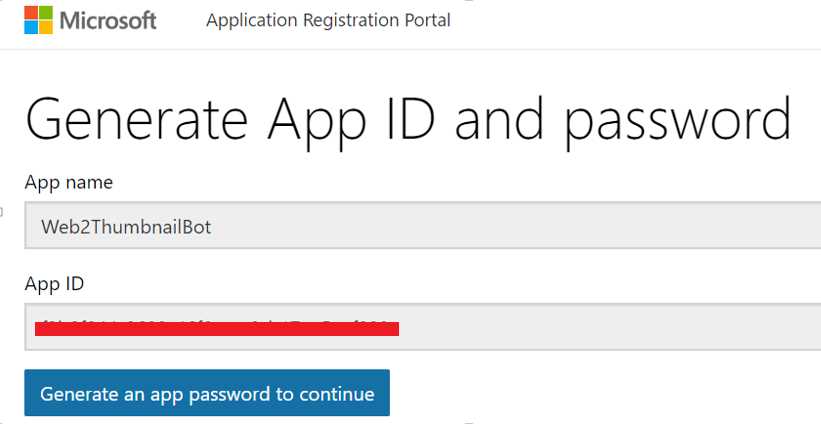 The Generate App ID Screen