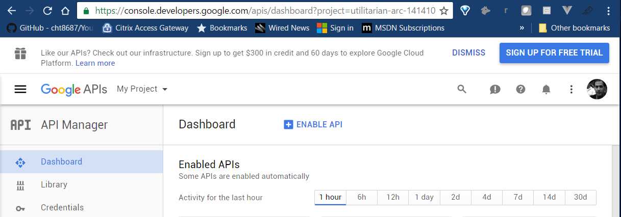 The Google Developers Console Welcome Page