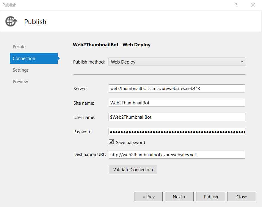 Web Deploy Publishing Screen within Visual Studio