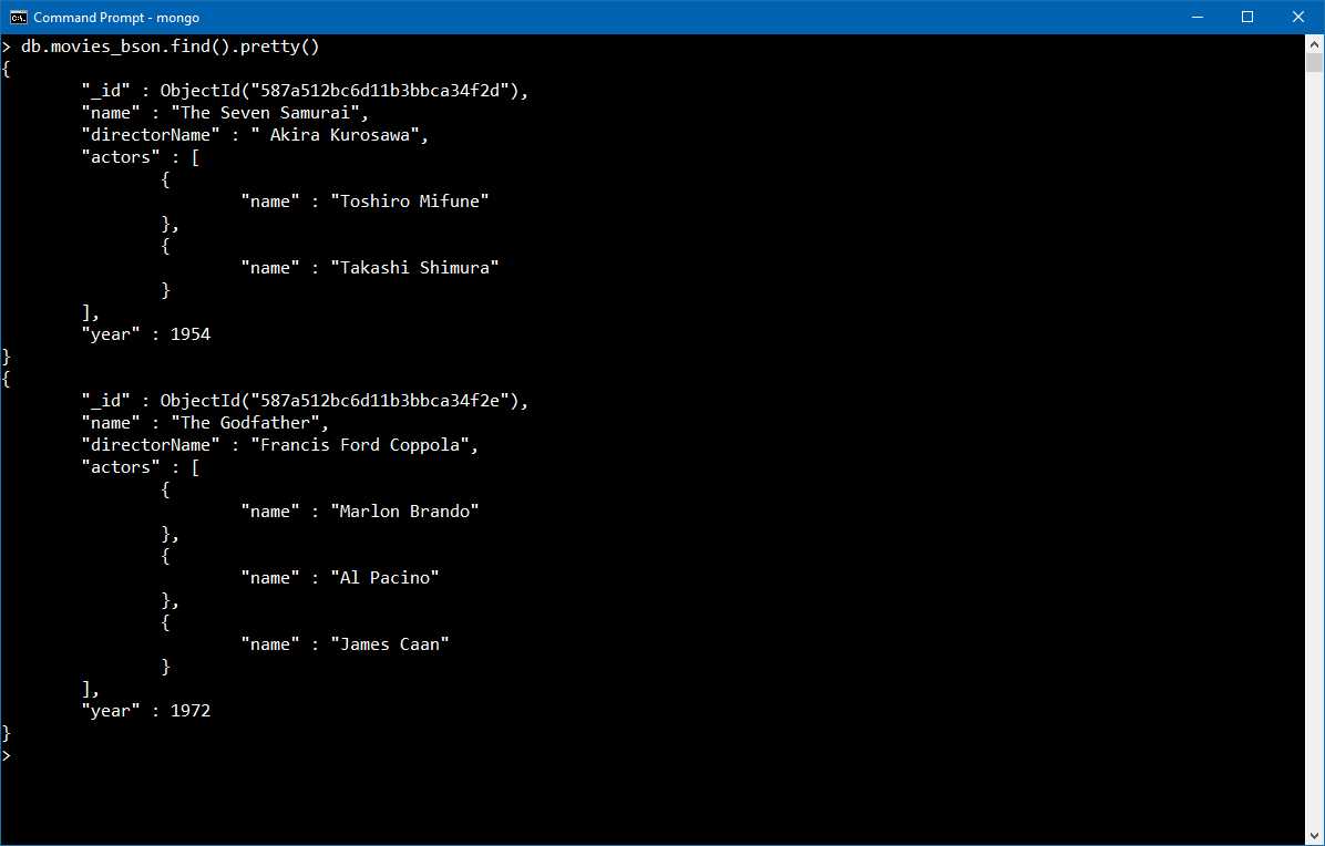 Figure 42 Movies from Bson format as stored in the database