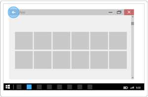 The back button on a Windows 10 PC