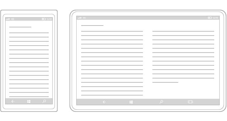 The content of the application is flowed into two different columns on a device with a bigger screen
