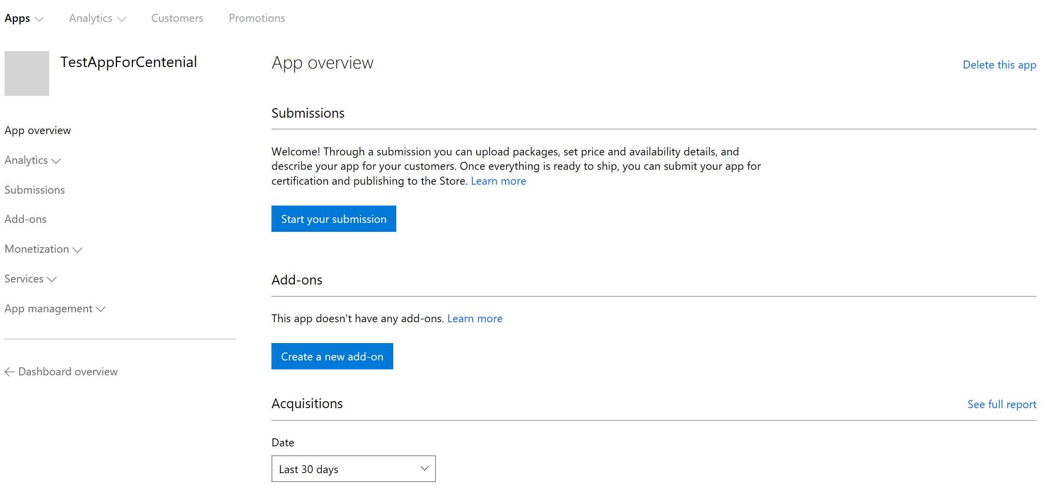 The detail page of an application on the Dev Center