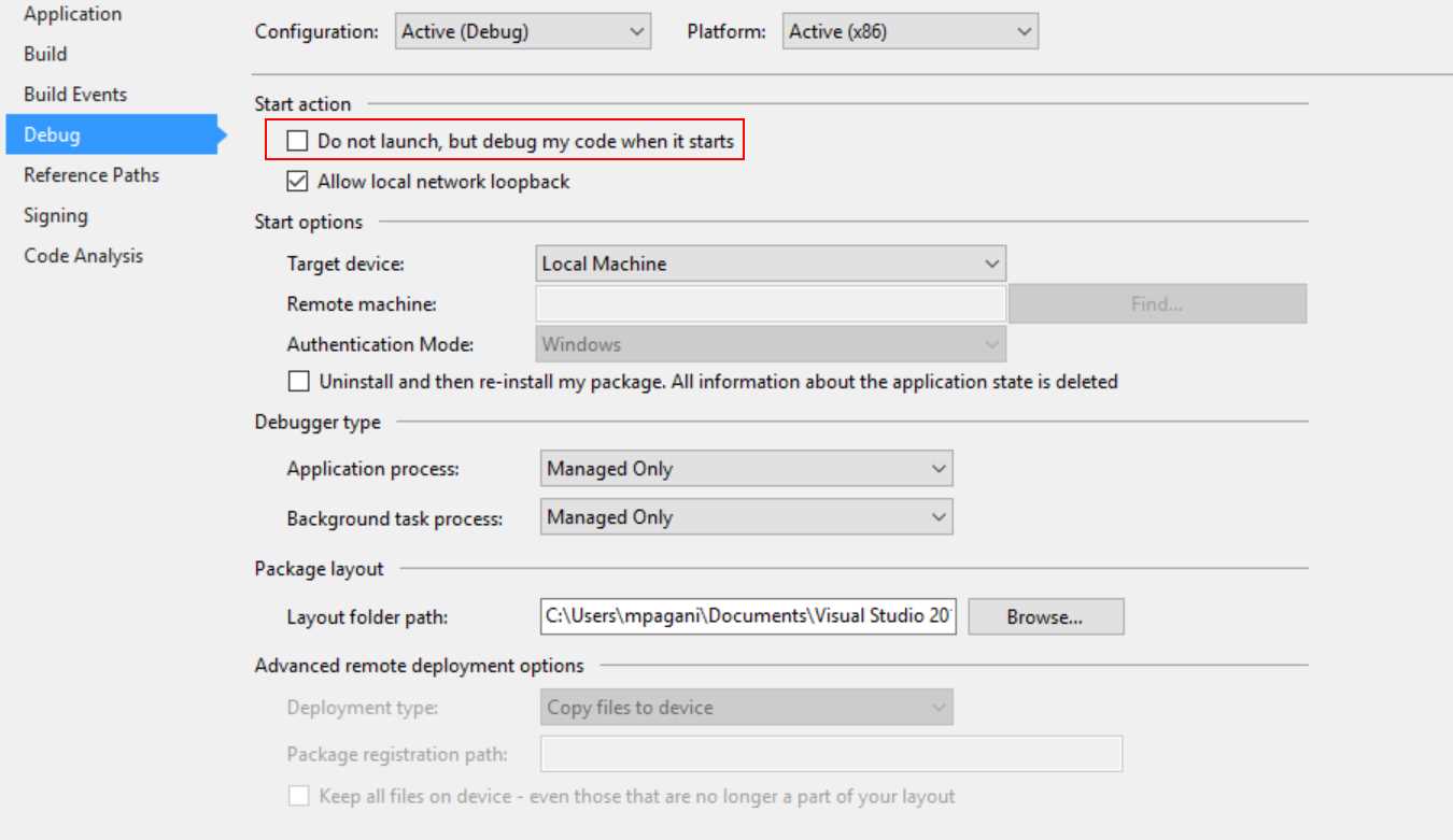 The option to enable to debug the application without launching it