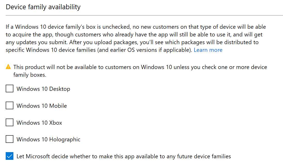 The option to limit the availability of a Windows 10 app only to a specific set of devices
