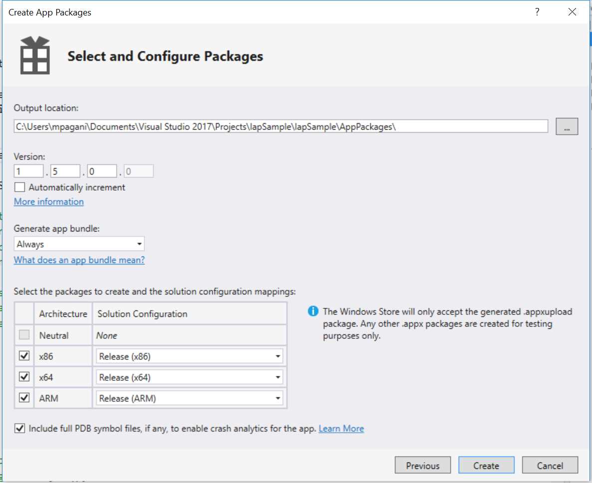 The package creation process for the Store