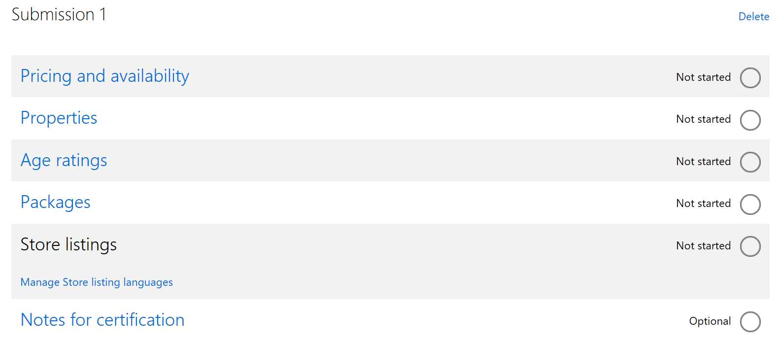 The required steps to follow to submit an application on the Store