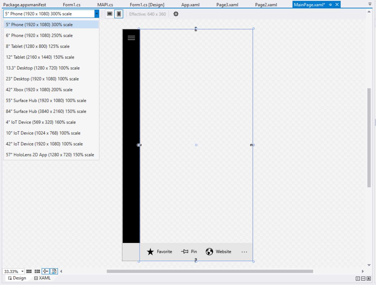 The Visual Studio designer