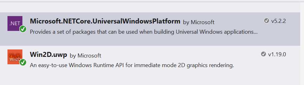 The Win2d NuGet package required to apply effects using Composition APIs