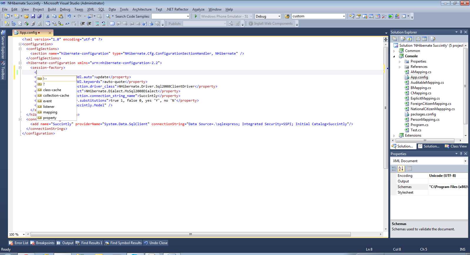 IntelliSense for NHibernate XML
