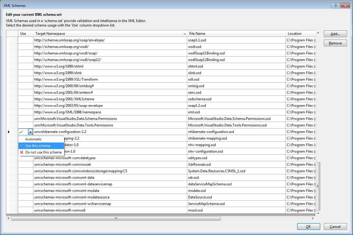 XML Schemas for IntelliSense