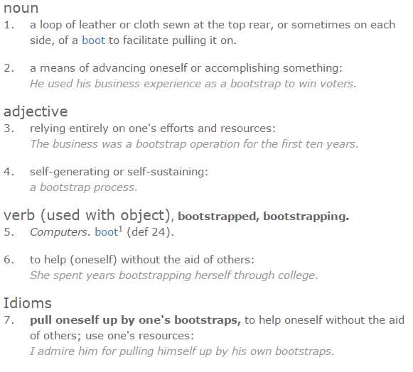 Dictionary definition of bootstrap (Courtesy of Dictionary.com)