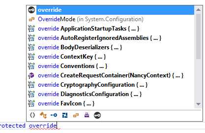 IntelliSense showing the available bootstrapper overrides