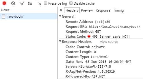 Our custom 403 response as seen by Chrome