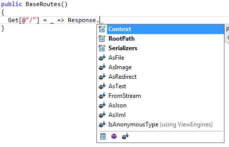 Response object methods as seen in IntelliSense