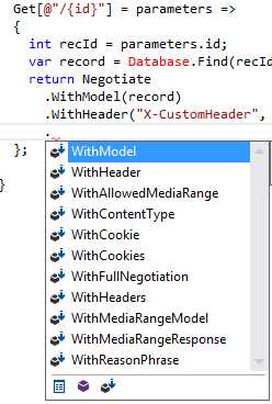Visual Studio showing other methods in the fluent negotiation API