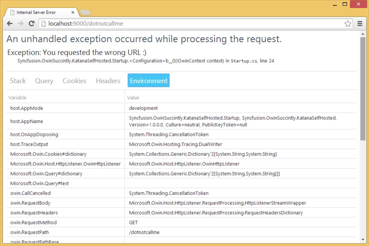 Error Page, Environment dictionary