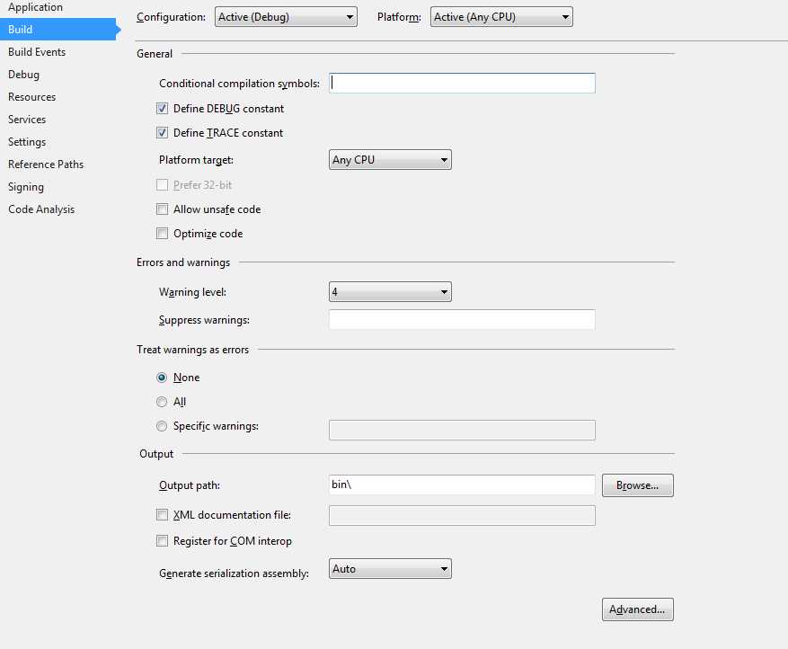 Project Property Window