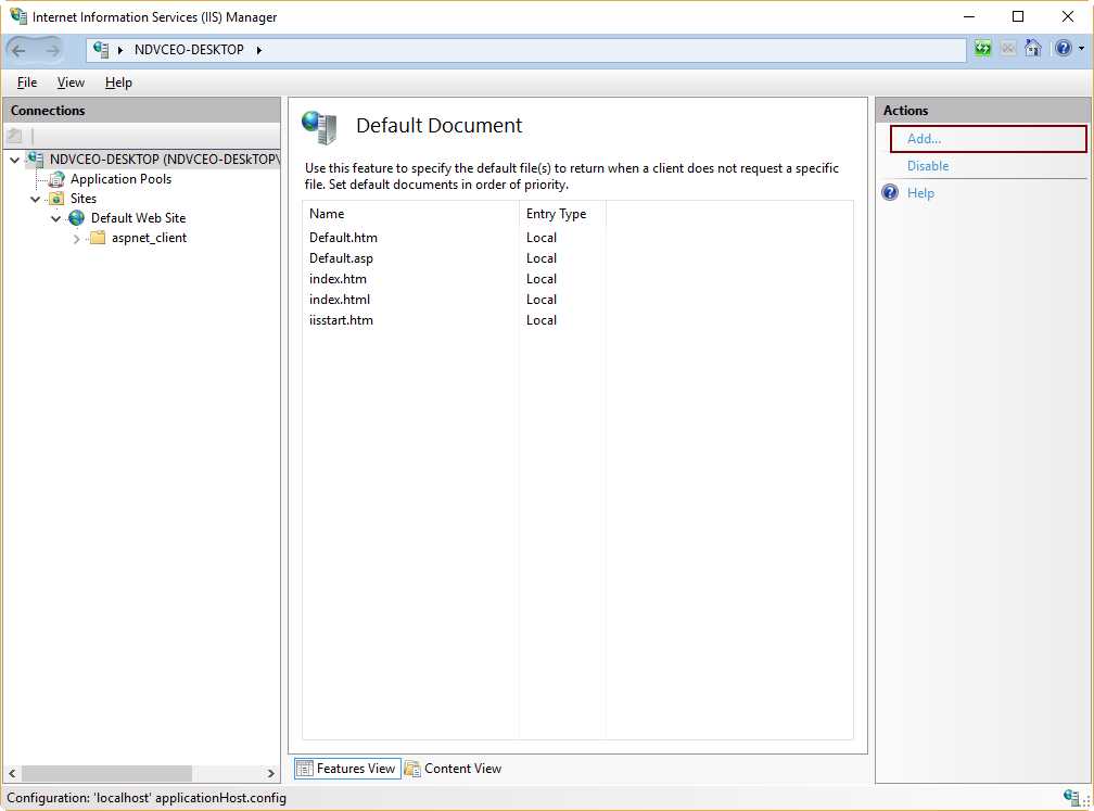 Default Document Actions Panel