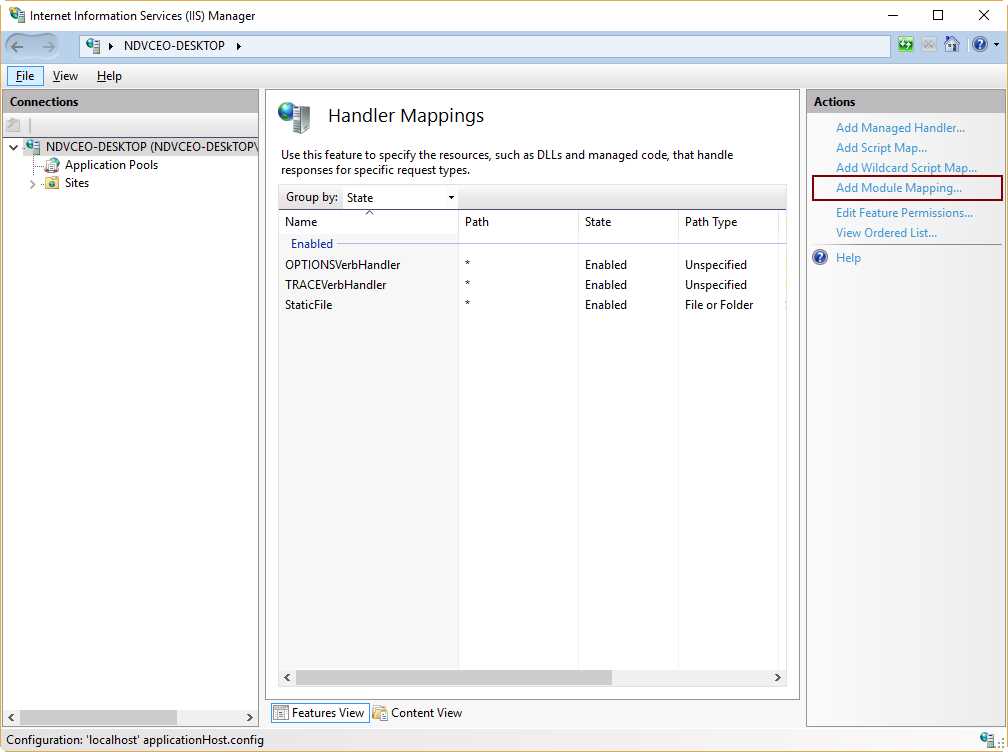 Handler Mappings Action Panel